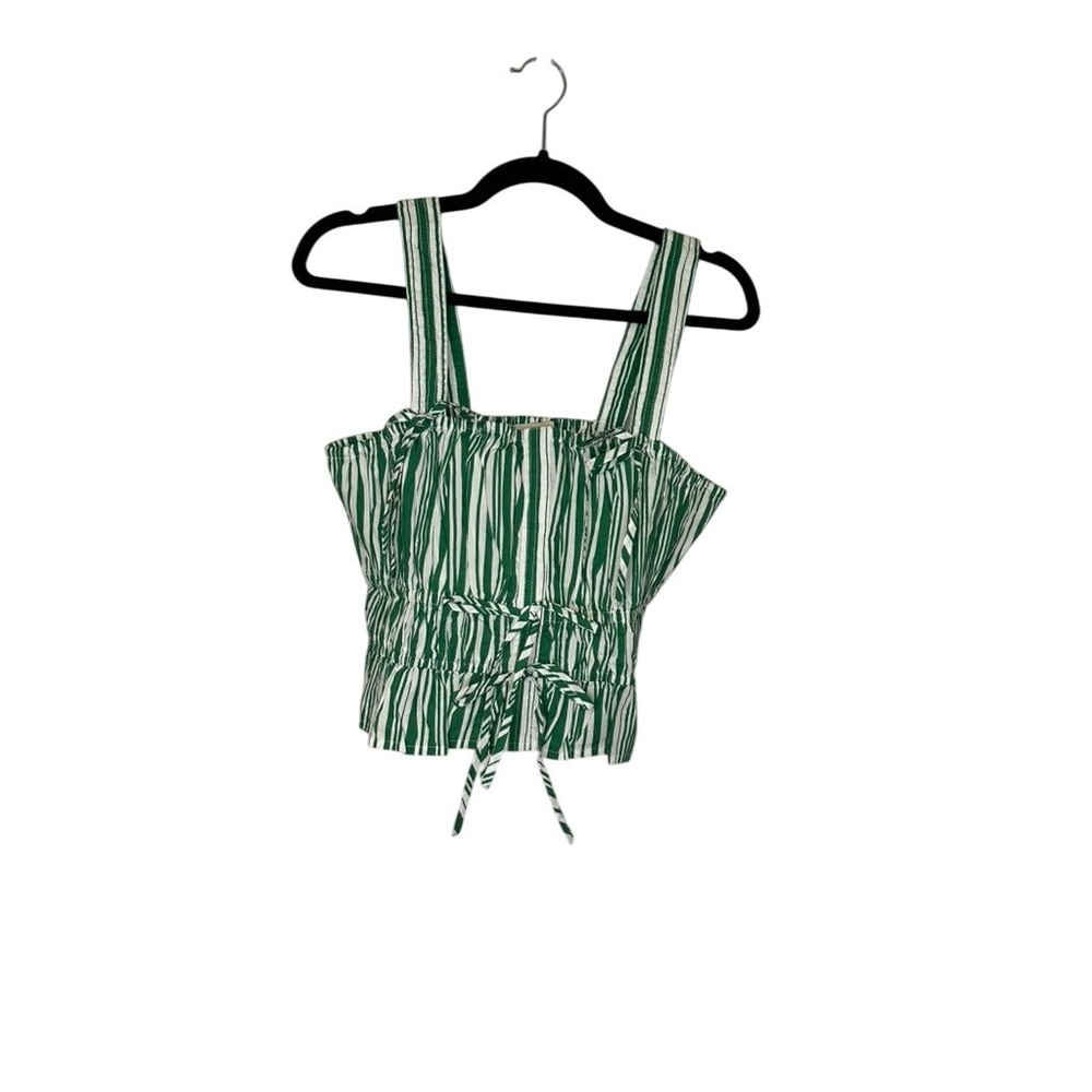 LOFT Green & White Striped Smocked Tie Front Tank Top - Women's‎ Size L